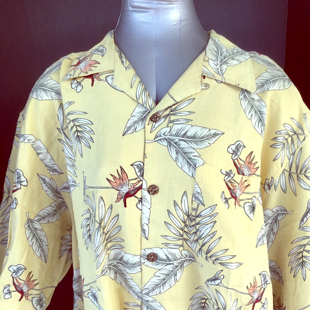 George yellow bird of paradise button down shirt